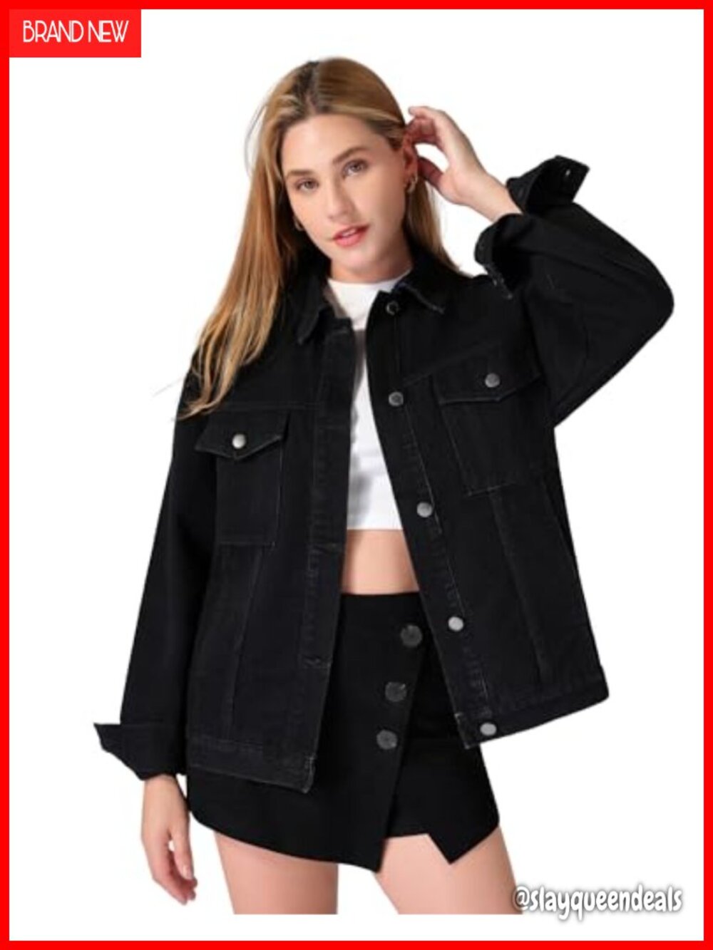 Oversized Button Up Washed Denim Jacket Long Sleeve Trucker Coat